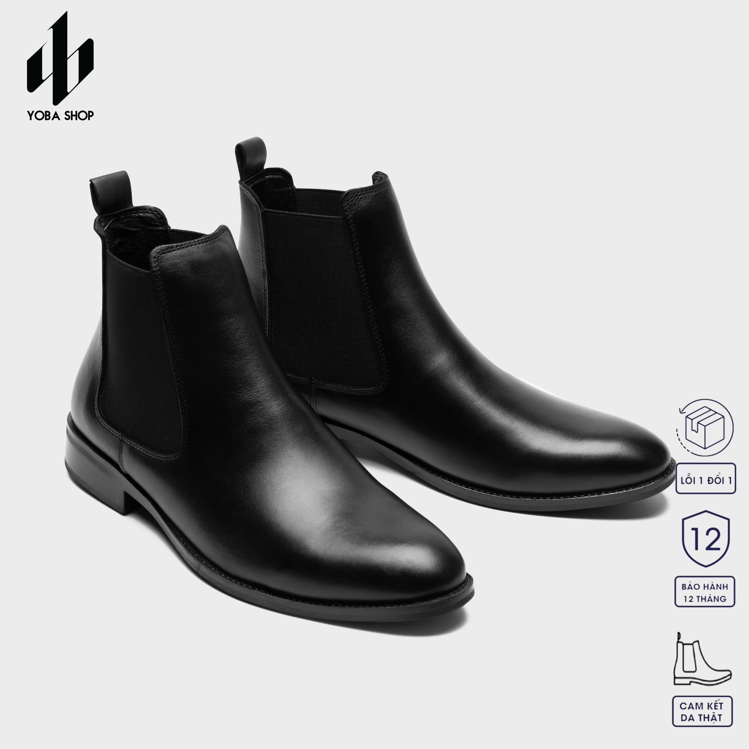 Giày chelsea boots da bò yoba, giày nam cổ cao đen g92