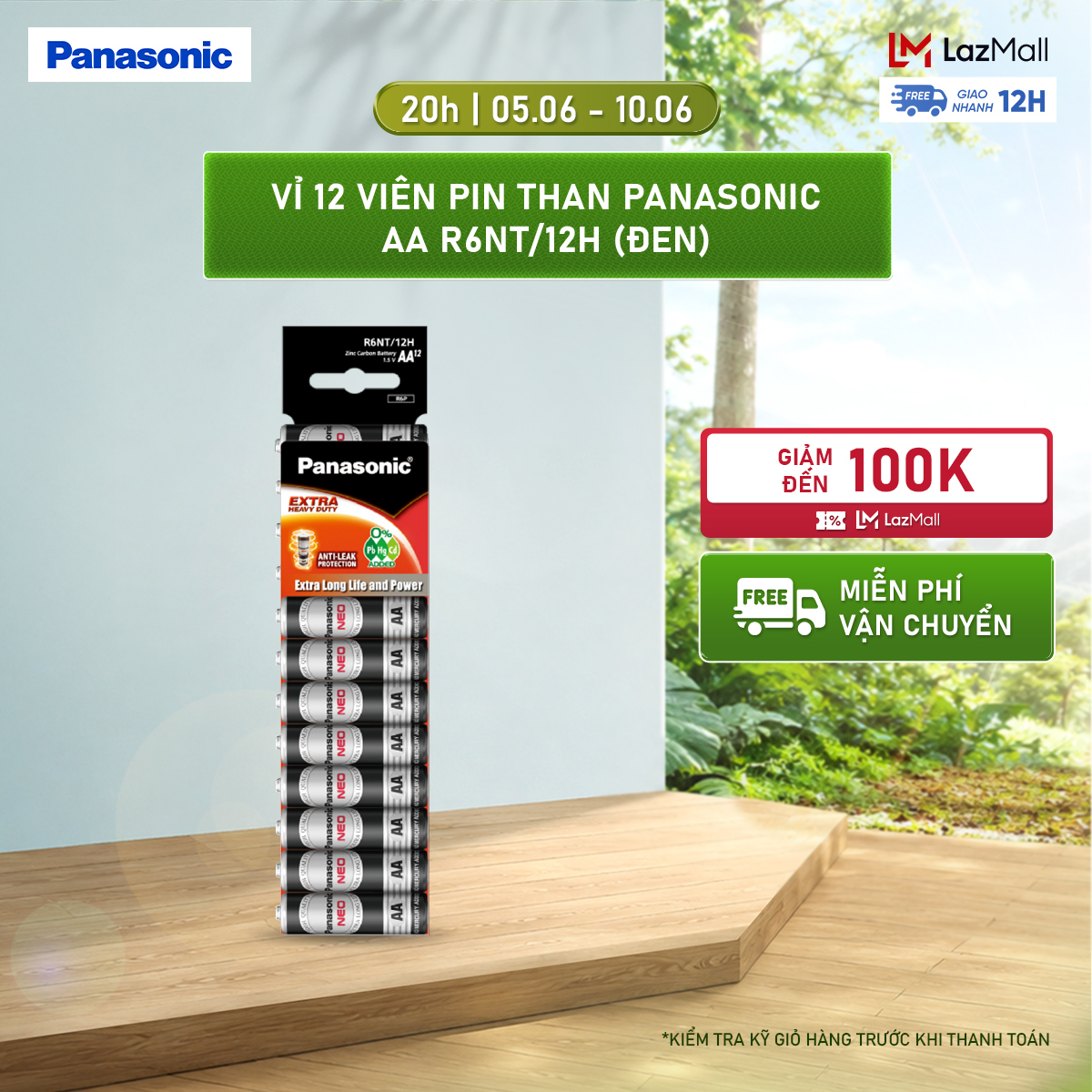 Vỉ 12 viên Pin Than Panasonic AA R6NT/12H (Đen) – Hàng Chính Hãng