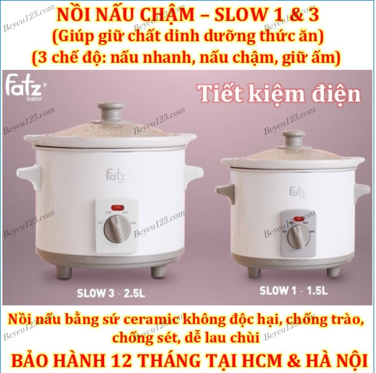 (RẺ VÔ ĐỊCH) Nồi nấu cháo chậm đồ ăn dặm cho bé và gia đình 1,5 Lít hoặc 2,5 Lít FatzBaby (Slow 1 - FB9015MH, Slow 3 - FB9025MH, Slow 6 - FB9106SJ) (Tốt và rẻ so với BBcooker, Homepro, Khaluck, Korea King) Fatz