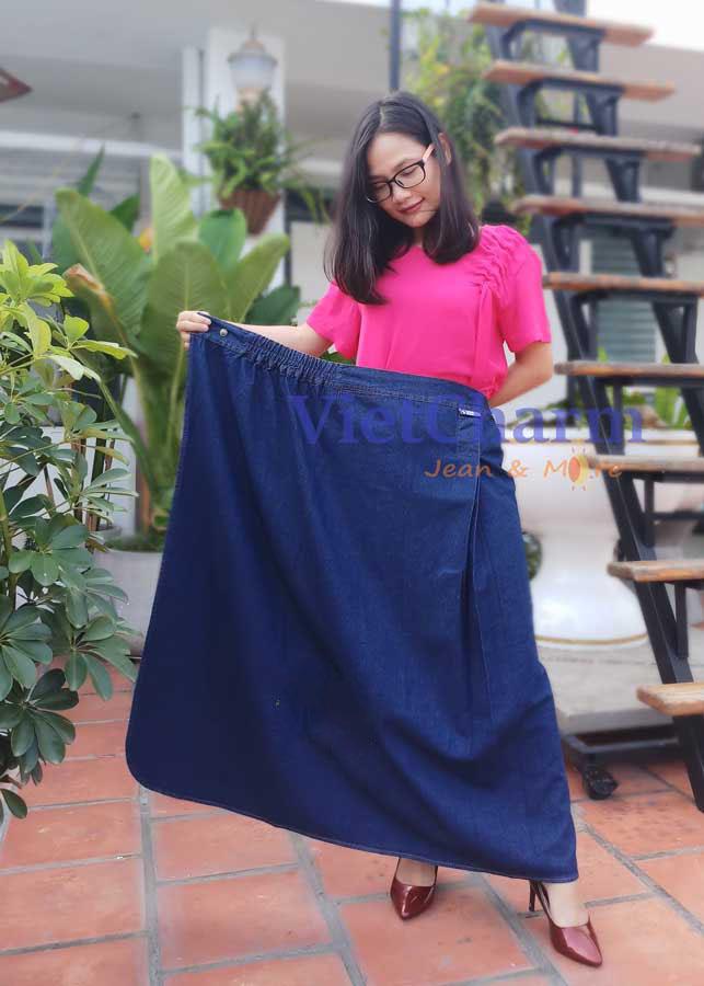 [HCM]Váy chống nắng jean chất liệu jean cao cấp thiết kế xếp ly nút bấm đồng cao cấp Vietcharm - VCN01