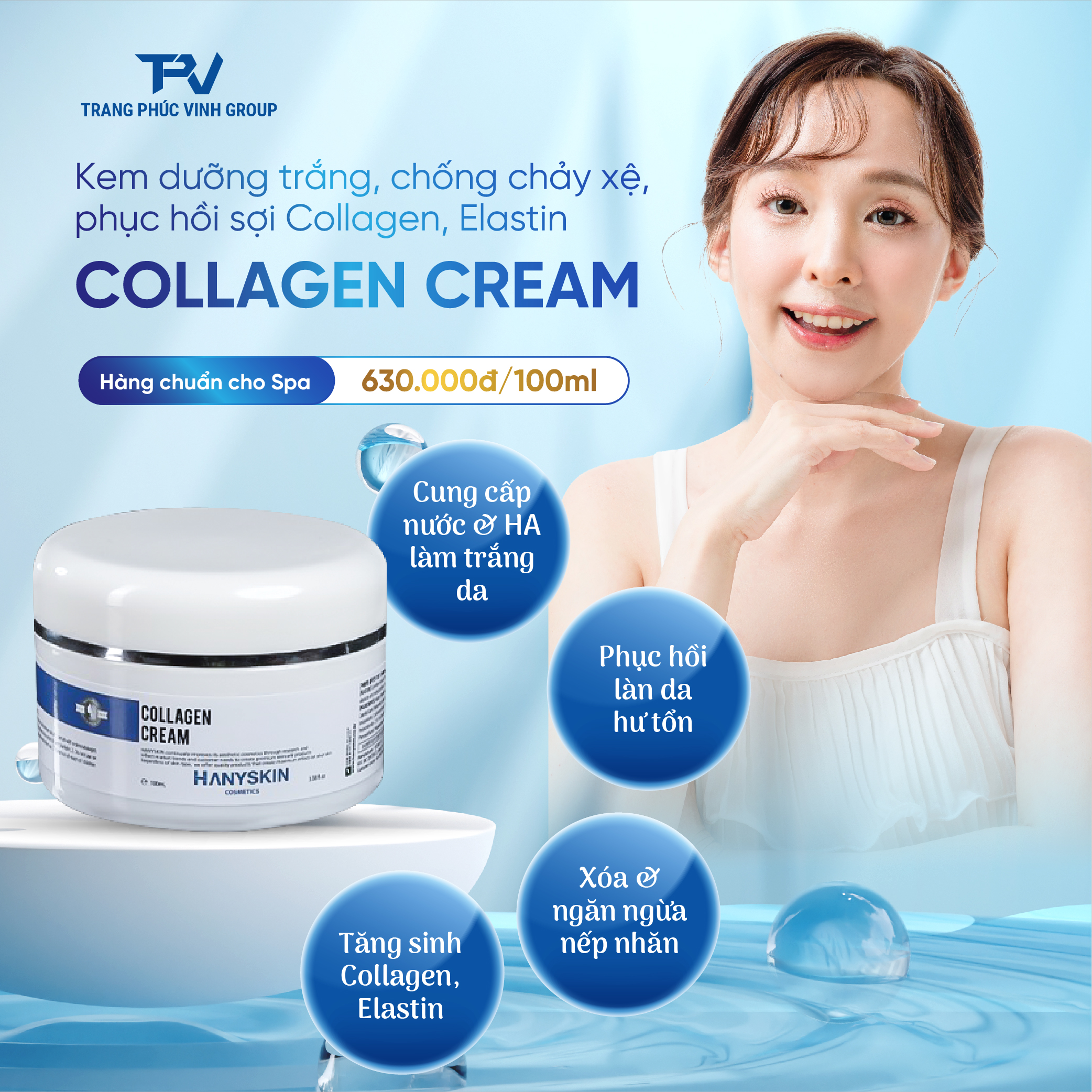 Kem collagen HanySkin dưỡng trắng chống chảy xệ, phục hồi sợi Collagen