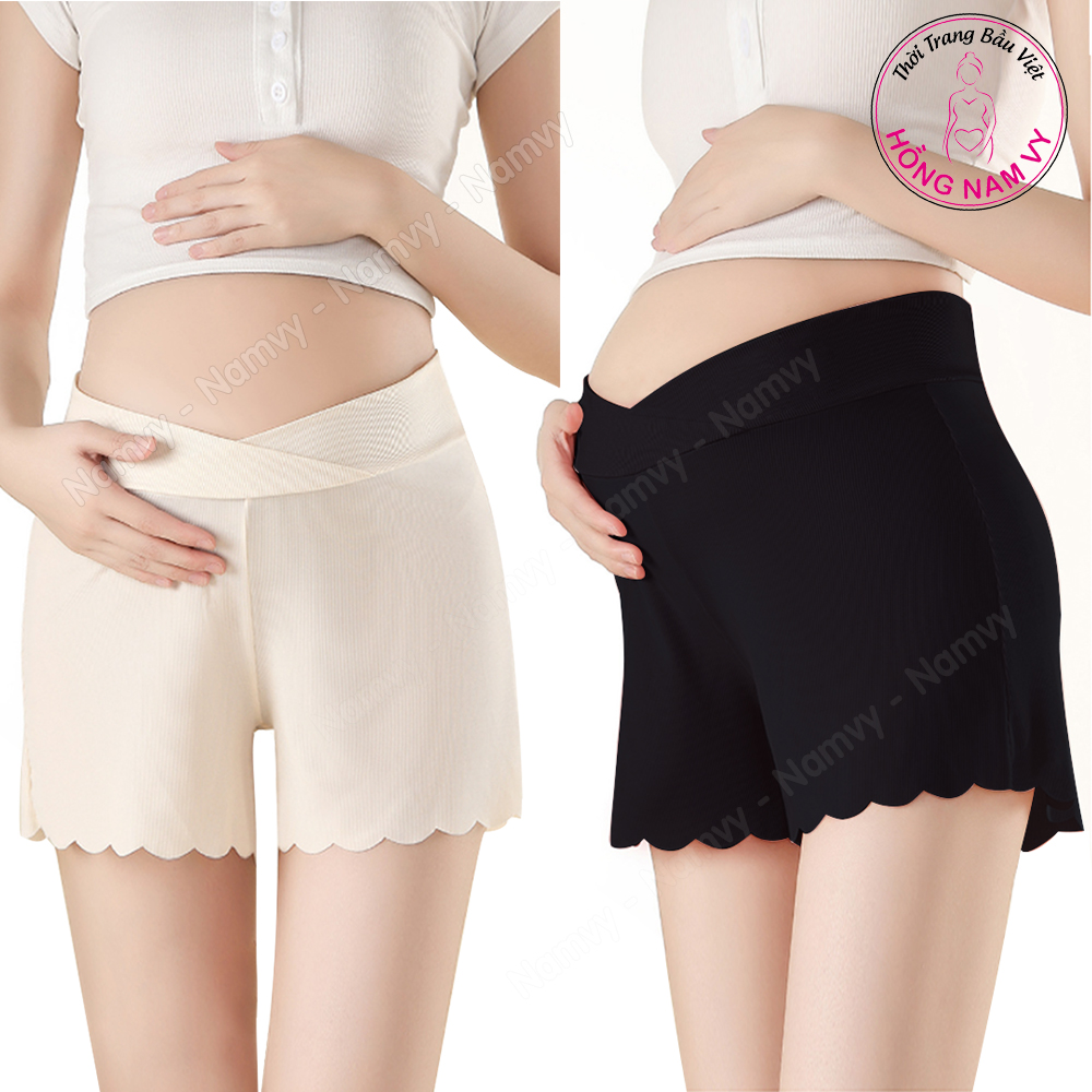  Quần đùi bầu mặc nhà mặc trong váy cạp chéo tăm lạnh mịn mát 