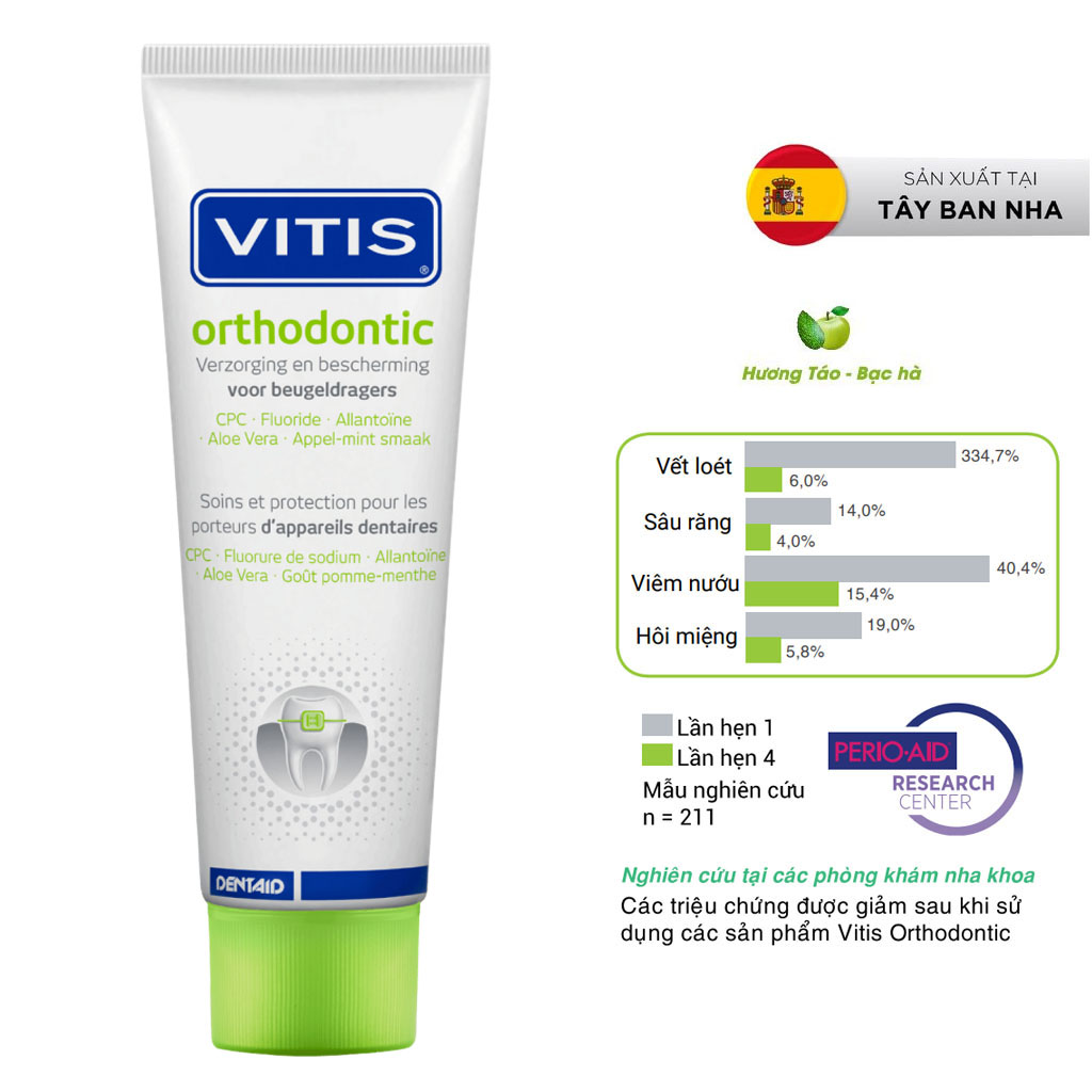 Kem đánh răng Vitis Orthodontic cho người chỉnh nha, niềng răng, mang khí cụ chỉnh nha Tuýp 100ml - Tây Ban Nha