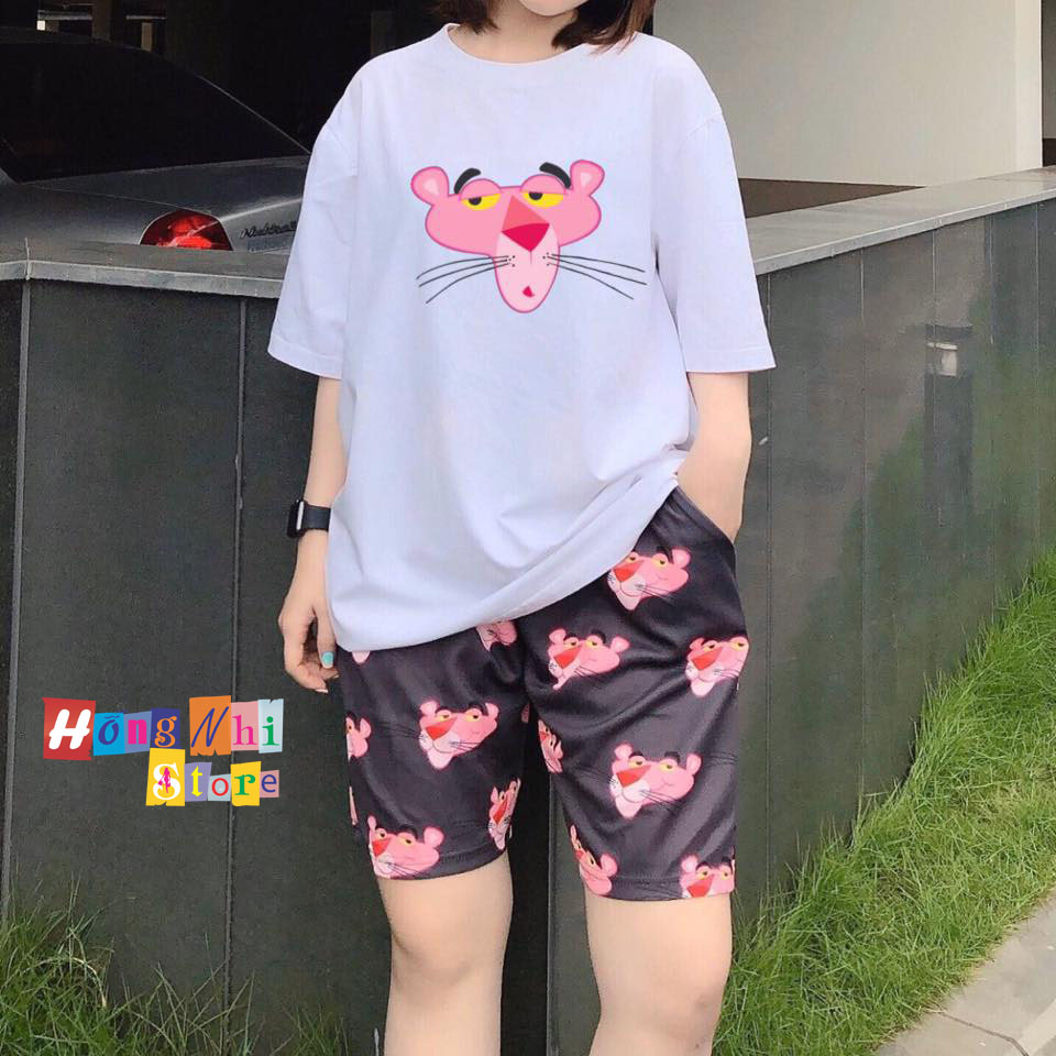 Quần Đùi Hoạt Hình Báo Hồng Short Cartoon Oversize Ulzzang Unisex Dáng Rộng - MM