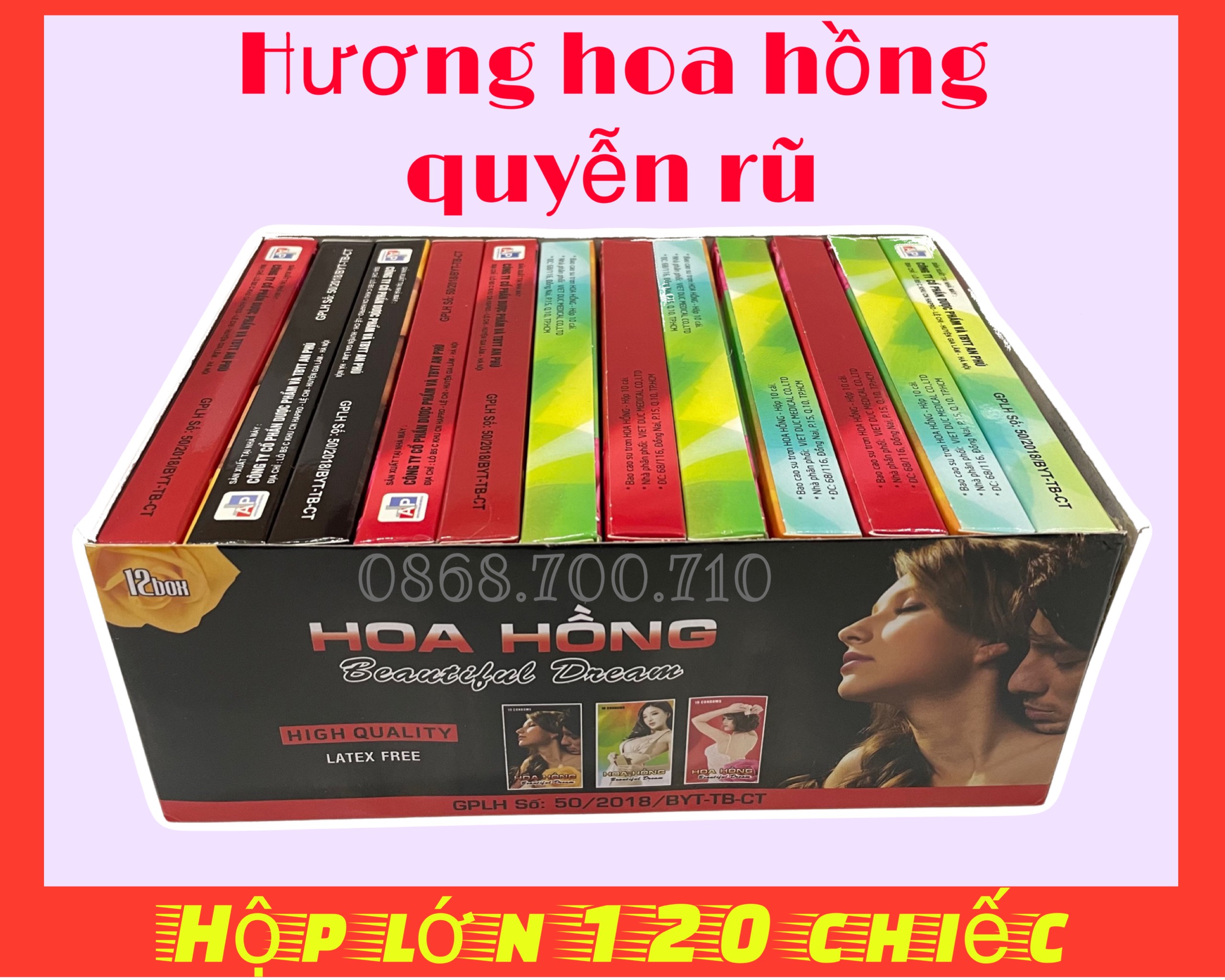 Hộp Lớn 120c bao cao su gia đình hương hoa hồng-- siêu tiết kiệm