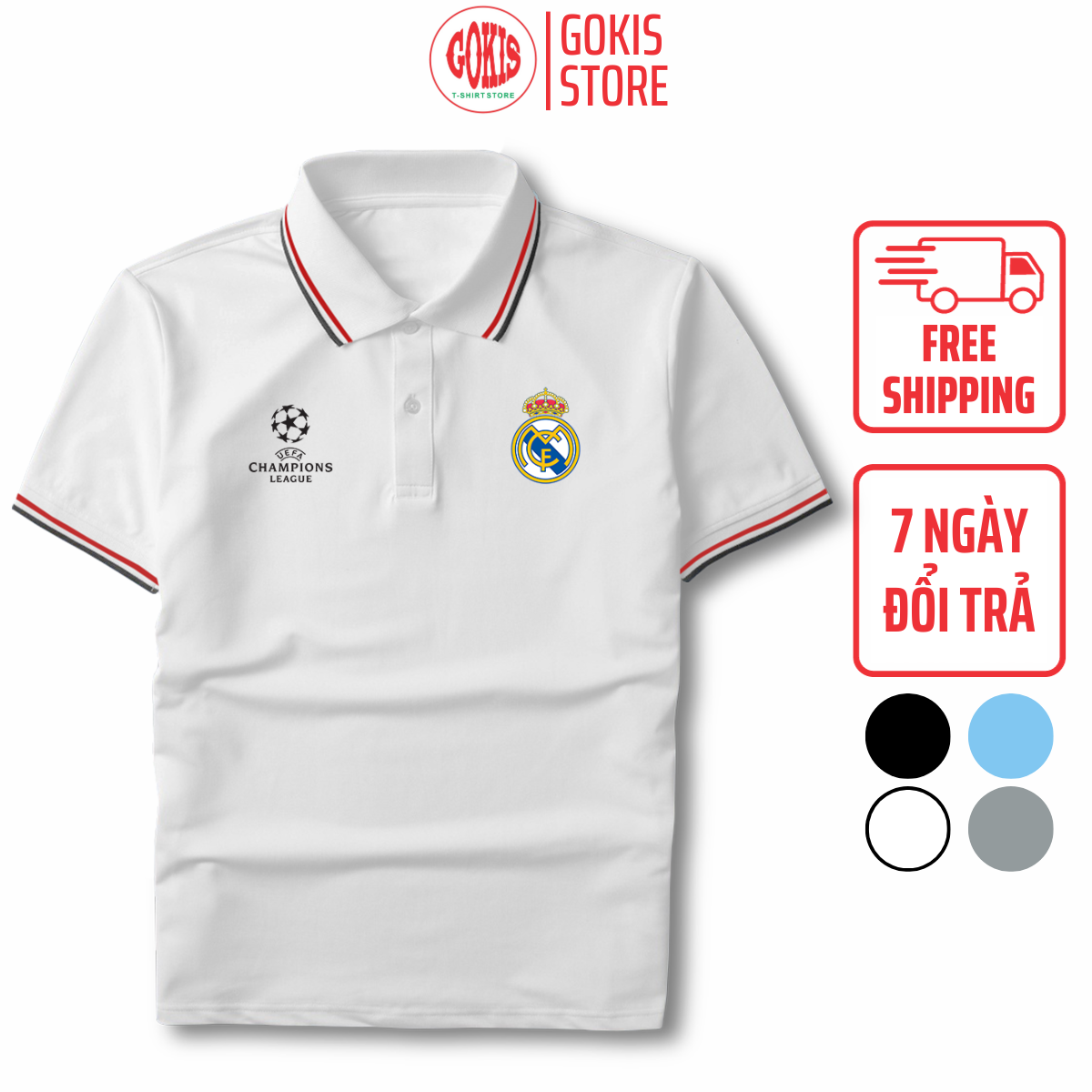 Áo polo Real Madrid vải polo cá sấu không xù lông - Áo thun nam có cổ đầy đủ size Gokis shop
