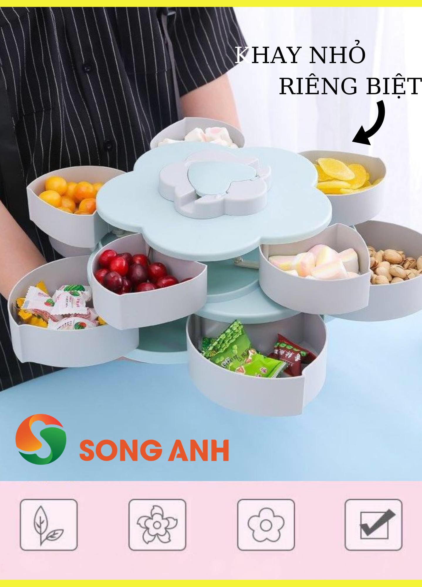 (Ảnh thật) Khay Đựng Mứt Tết 2 Tầng Xoay 10 cánh , Khay mứt tết xòe cánh, khay mứt tết 2 tầng, khay đựng bánh kẹo tết BAOHUNGSTORE