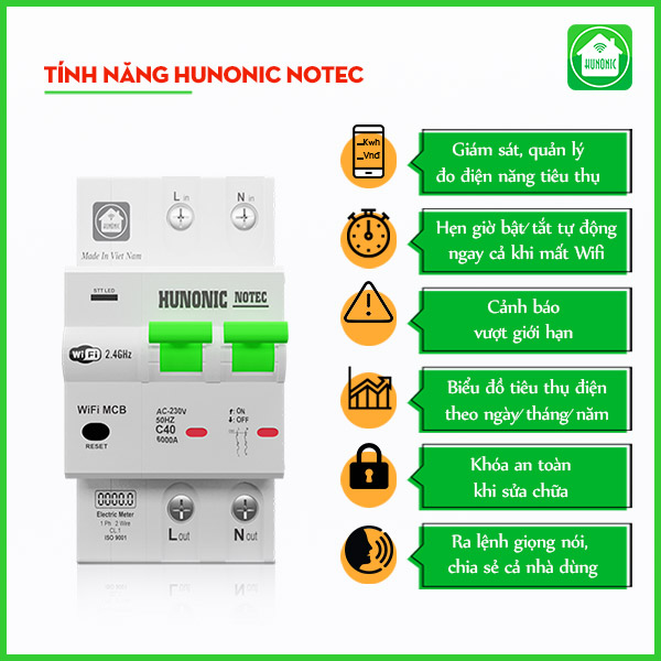 Aptomat Thông Minh Đo Năng Lượng Hunonic Notec