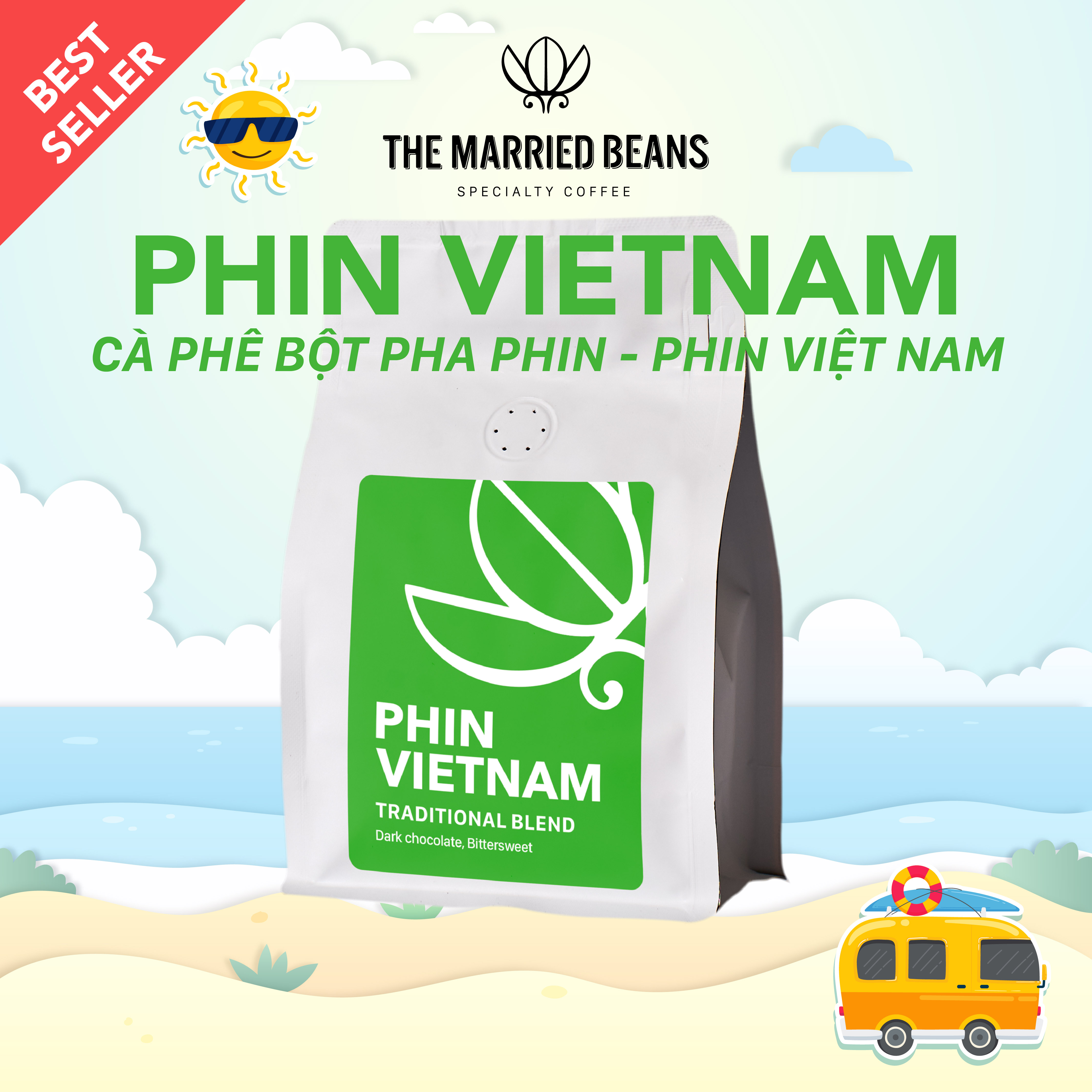 Cà phê bột pha phin robusta & arabica rang mộc, hương vị sô-cô-la đậm đà the married beans coffee