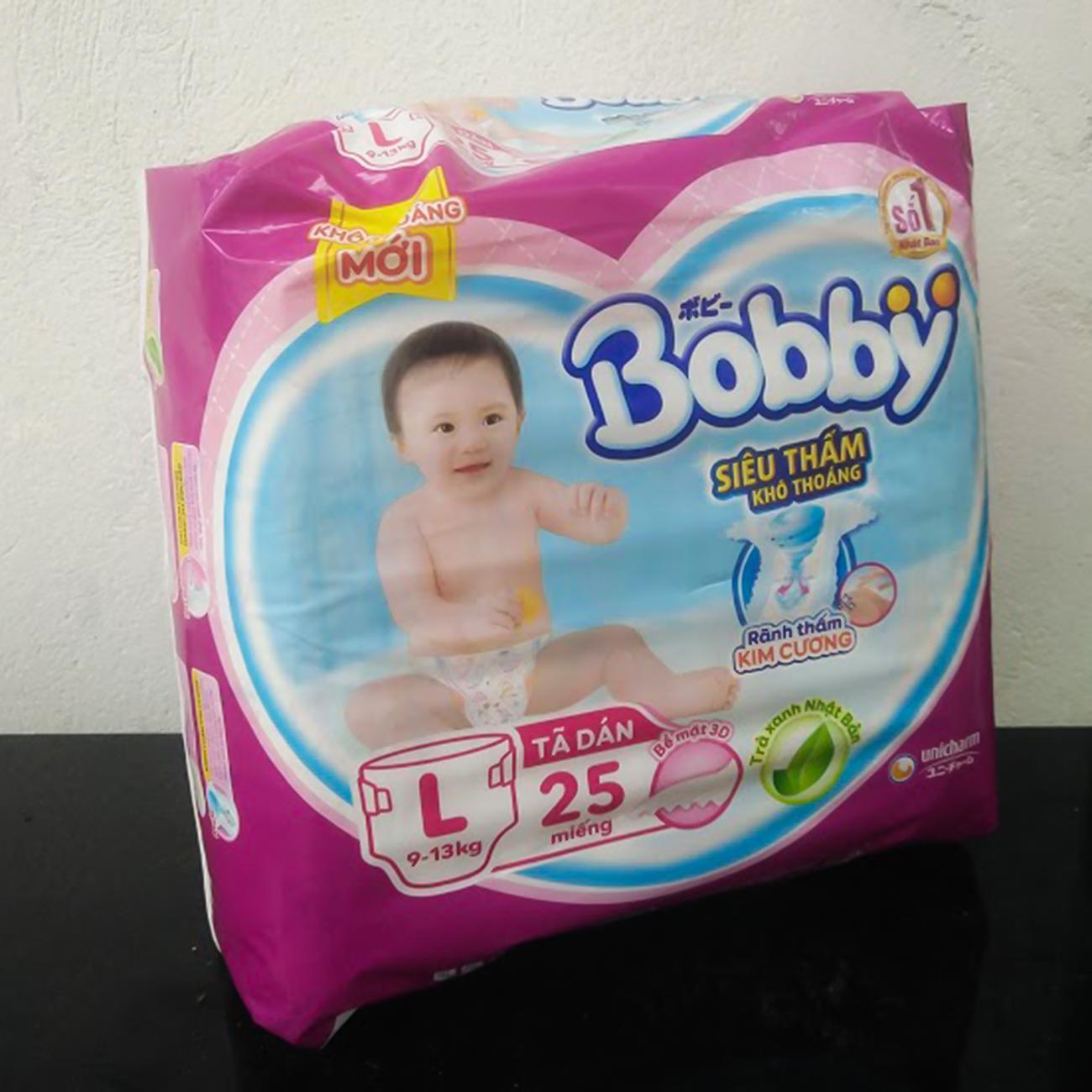 Tã bỉm dán Bobby siêu thấm khô thoáng rãnh thấm kim cương Đủ Size S M L