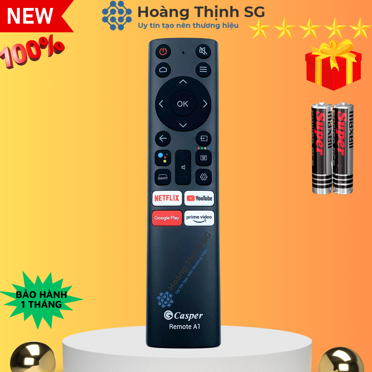 Remote điều khiển tivi Casper A1, Điều Khiển TV Casper Internet Có Giọng Nói - Tặng kèm pin