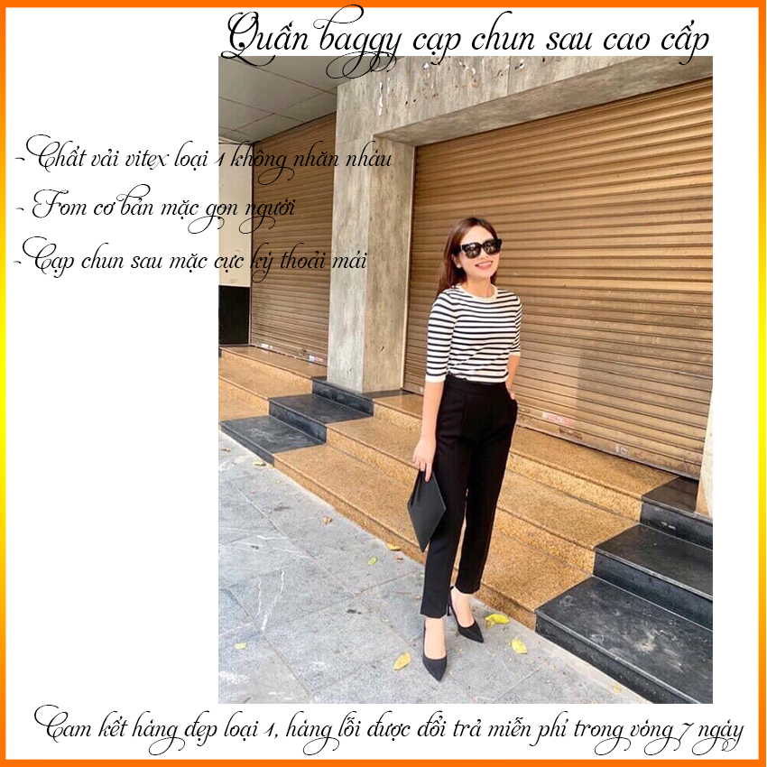 [ẢNH THẬT 100%] QUẦN BAGGY CẠP CHUN CAO CẤP(màu đen)- BG01- Chất vải vitex loại 1 không nhăn nhàu, mặc gọn người, bụng to bụng nhỏ không lo chật hay rộng-quần baggy nữ,quần tây nữ,quần tây nữ lưng cao,-KHAI FASHION