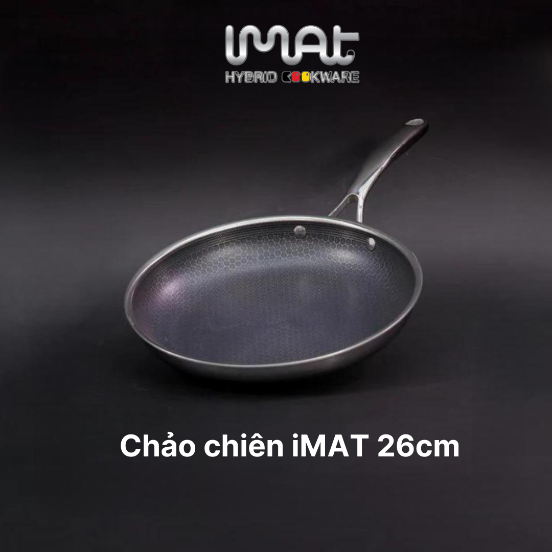 [Hàng chính hãng] Chảo chiên inox iMat Hybrid Blackcube 26cm, Phủ chống dính Daikin-Nhật Bản thế hệ mới