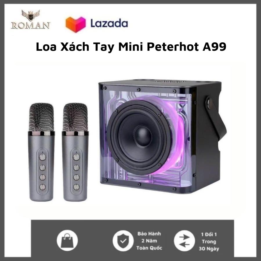 Loa Xách Tay Mini Peter A99 Âm Thanh HiFi Led RGB Nháy Theo Nhạc Kết Nối Bluetooth Dễ Dàng Tặng Kèm 2 Micro Đèn LED 2 Âm Thanh Siêu Đỉnh Thiết Kế Cực Đẹp Cổng USB Thẻ Nhớ TF Cổng AUX 3.5 Bảo Hành 12 Tháng TOP ROMANN