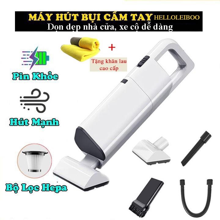 Máy hút bụi cầm tay mini máy hút bụi giường ô tô không dây HELLOLEIBOO dùng cho cá nhân gia đình lực hút 9000PA MHB02 HOT SALE