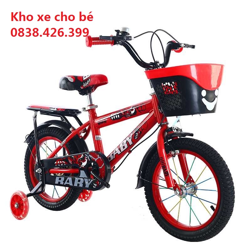 Xe đạp 4 bánh cho bé  Baby 2 khung chắc chắn yên nệm da có size 12/14/16 inch cho bé 2-7t