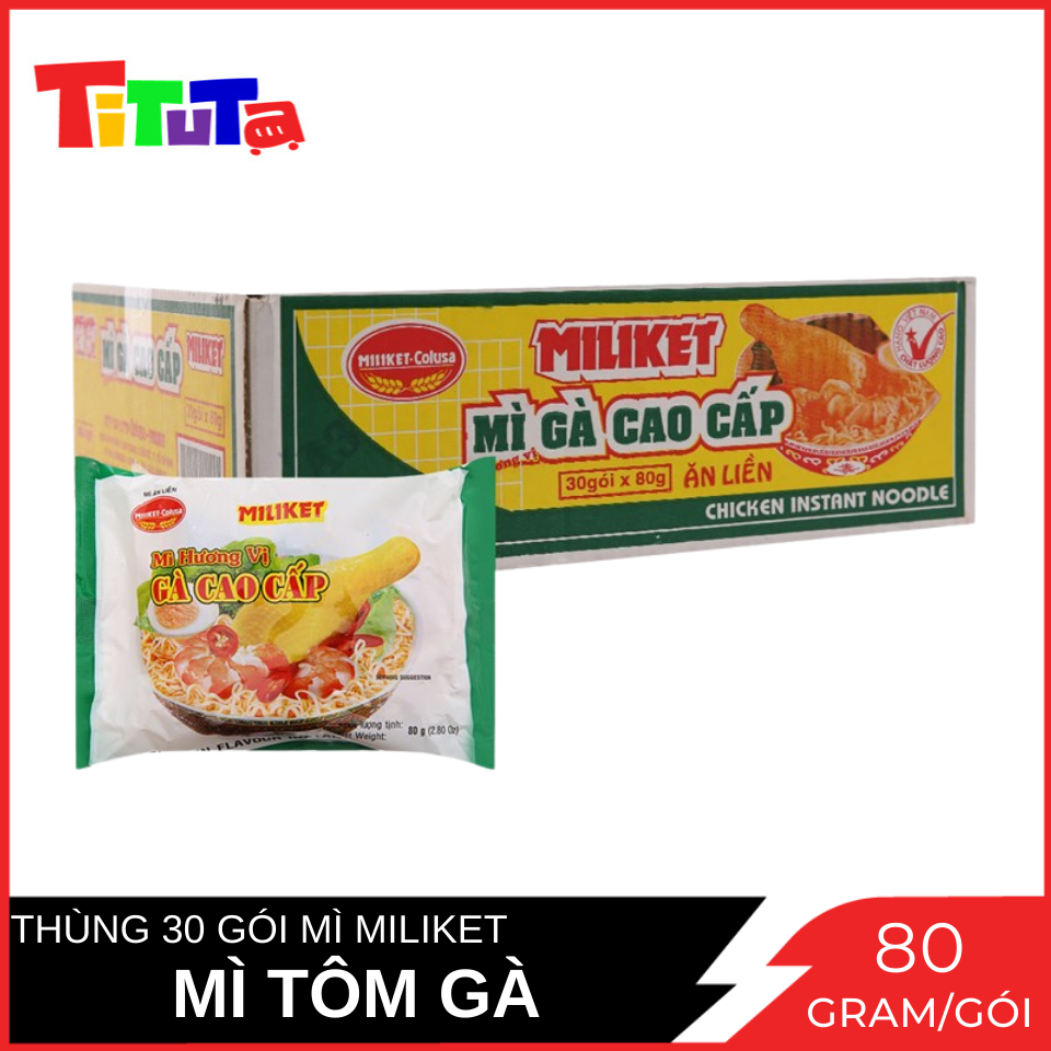 Thùng Mì Tôm Gà Miliket 80g x 30 Gói