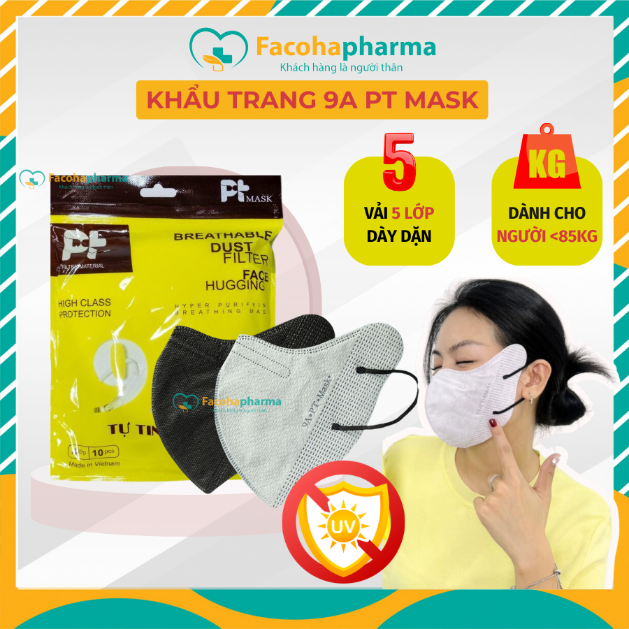 Khẩu trang 9A PT mask thời trang combo 50 cái 100 cái 5 lớp thiết kế 3d che nắng tia uv toàn diện x5PT9AO x10PT9AO