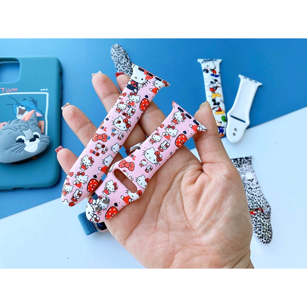 Dây Apple Watch Mẫu Cao Su Họa Tiết Mickey Hello Kitty