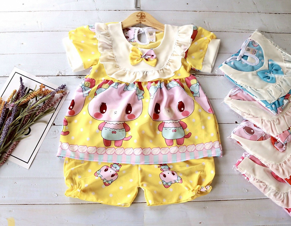 Bộ lụa cộc tay cho bé gái