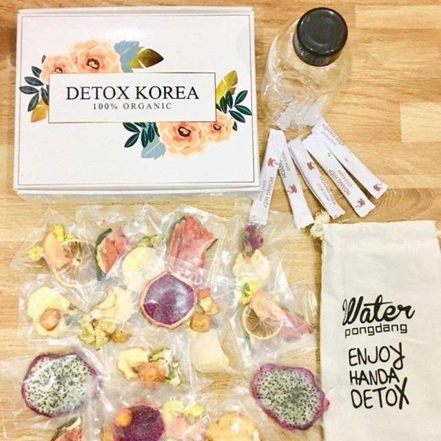 Set 50 gói trà detox hoa quả sấy khô - tặng kèm bình pongdang nhựa 1000ml cao cấp + hộp + túi vải + mật ong + đường