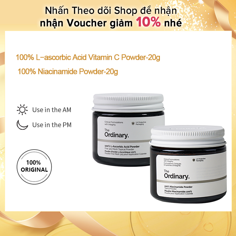 The Ordinary 100% L−ascorbic Acid Vitamin C Powder-20g & 100% Niacinamide Powder-20g，Serum for Whitening and Brightening