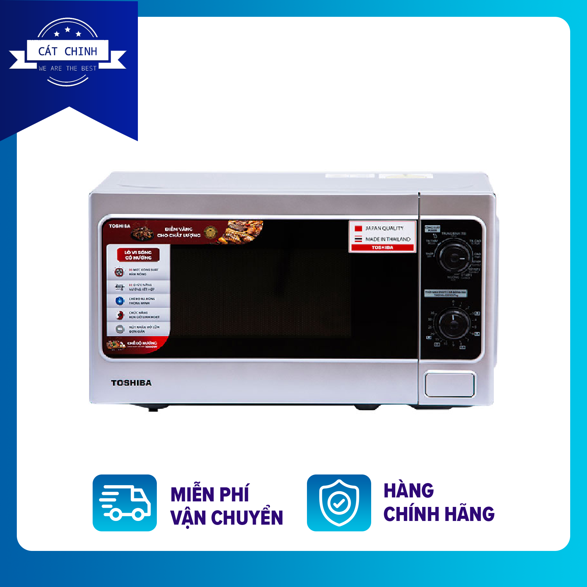 Lò vi sóng có nướng Toshiba ER-SGM20(S1)VN-Thép không gỉ sang trọng,Nút vặn có tiếng Việt-Công suất:800W-Có chức năng Rã đông, hâm, nấu, nướng ,Hẹn giờ nấu, Chuông báo khi nấu xong, Khoang lò có đèn-Bảo hành 12 tháng