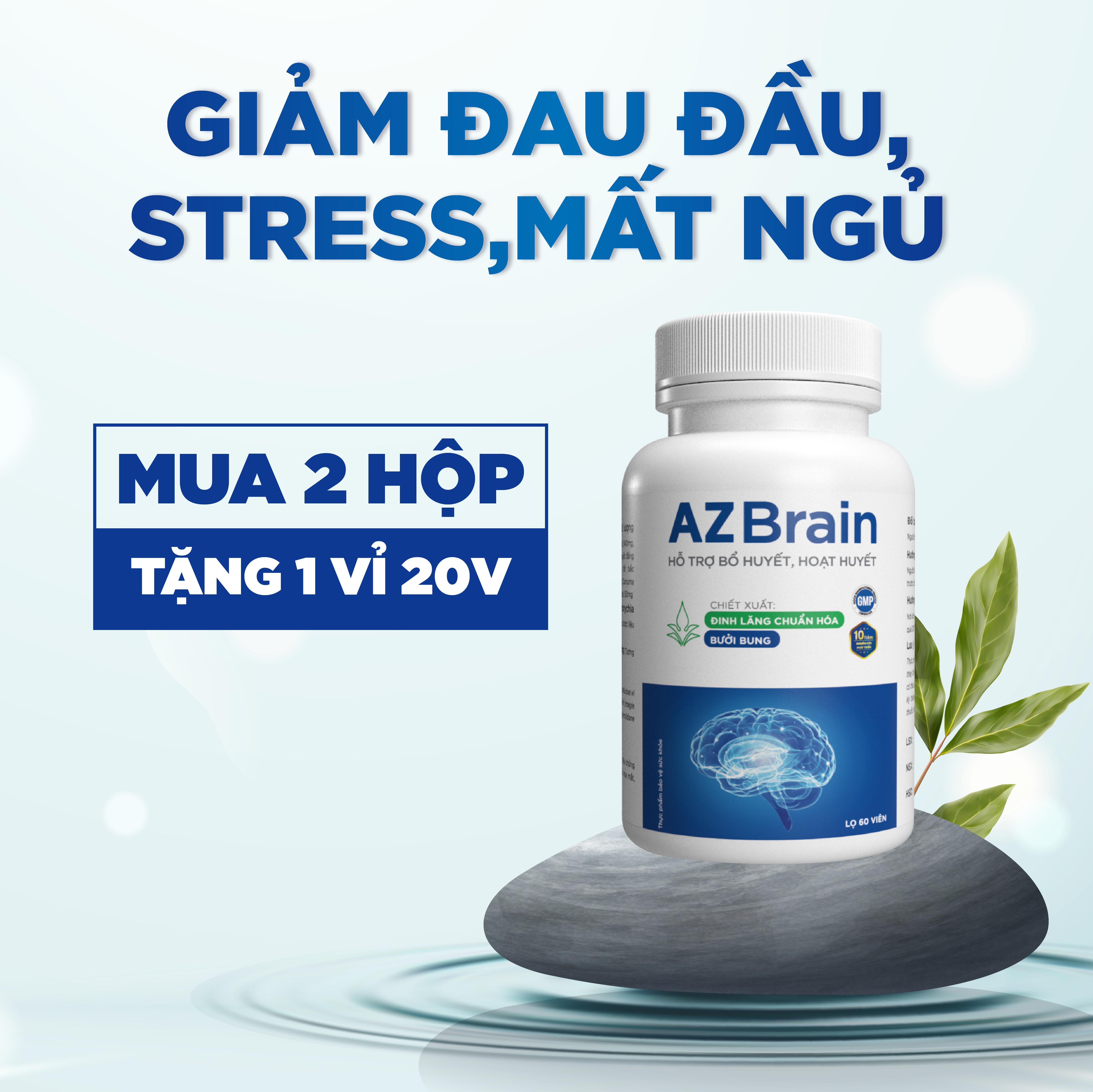 Hoạt huyết dưỡng não AZBrain- GrowGreenAz Giảm Đau Đầu, Mất Ngủ