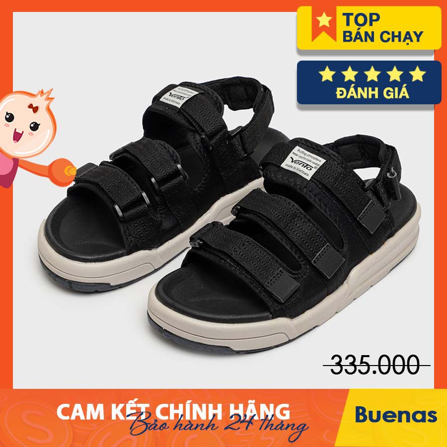 VENTO SANDAL CHÍNH HÃNG 1001-ĐEN TRẮNG 02 - giày dép nam nữ 3 quai học sinh