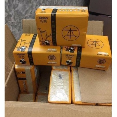 Thùng 30 gói Khăn giấy rút giấy ăn gấu trúc SIPIAO làm từ sợi tre siêu mềm siêu dai