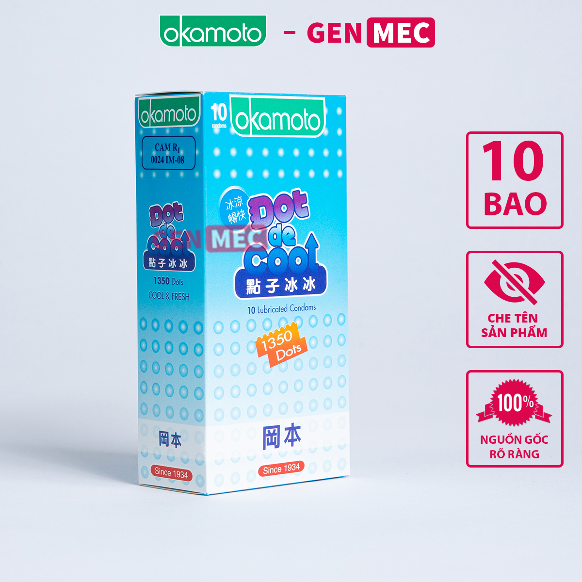 Bao Cao Su Gai Siêu Mỏng Okamoto Dot De Cool  - Cảm Giác Mát Lạnh - BCS Okamoto Dot De Cool Hộp 10 bao - Genmec