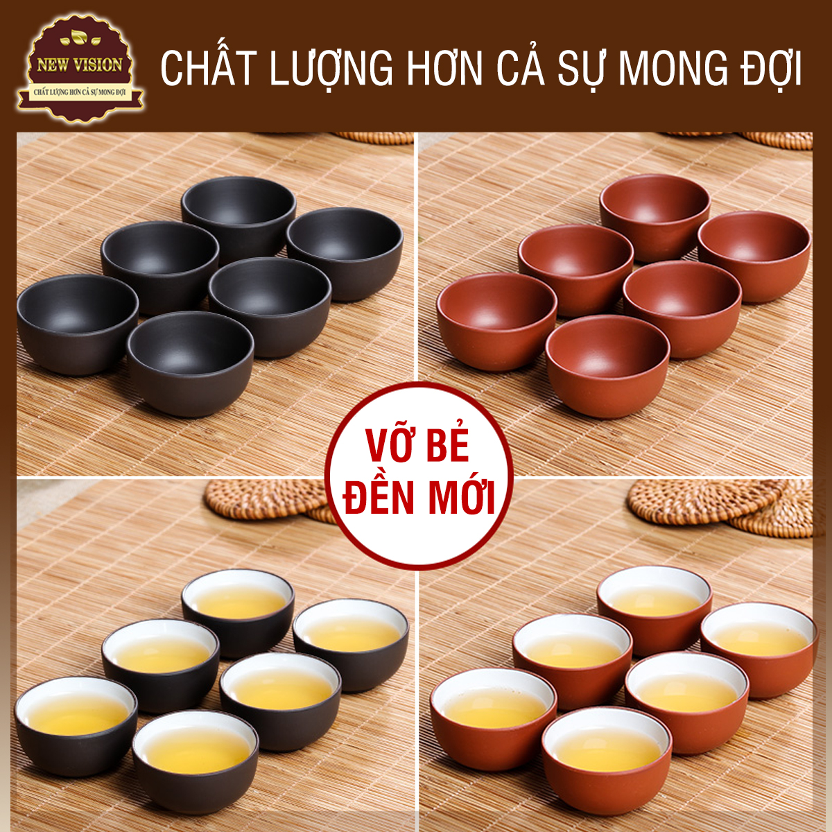 [HCM]Tách Trà Tử Sa Nghi Hưng Bộ 4 Cái - Tách Uống Trà Gốm Sứ - Dụng Cụ Pha Trà.New Vision