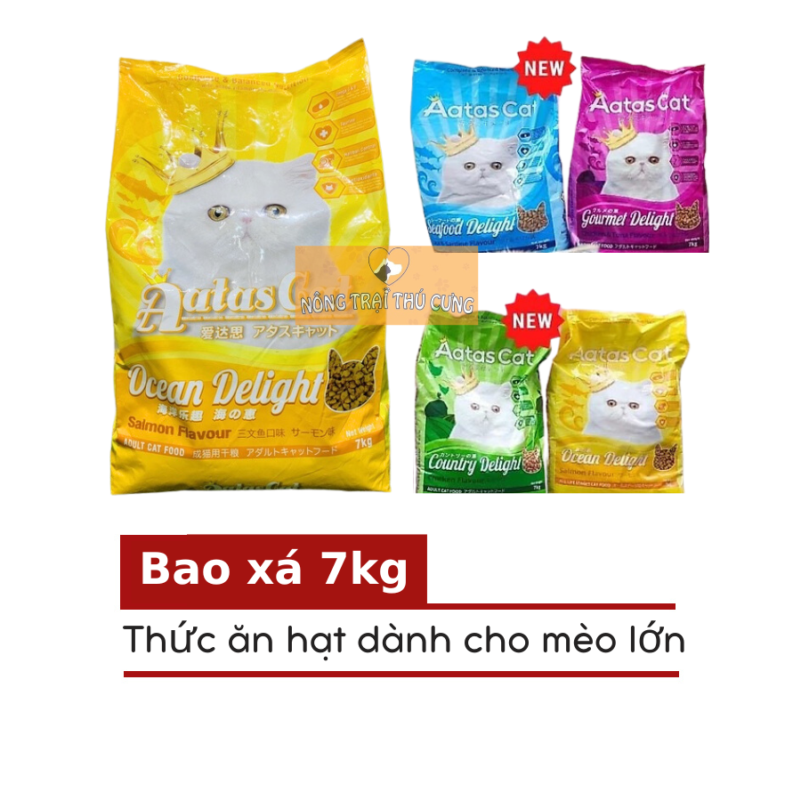 Bao Xá 7KG Hạt Cho Mèo Trưởng Thành Aatas Gourmer Delight - Nông Trại Thú