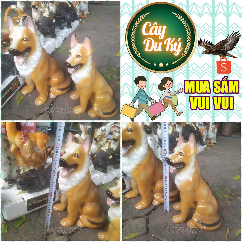 Bộ 2 tượng chó vàng trông nhà gốm sứ Bát Tràng làm mô hình trang trí tiểu cảnh, trang trí bể cá