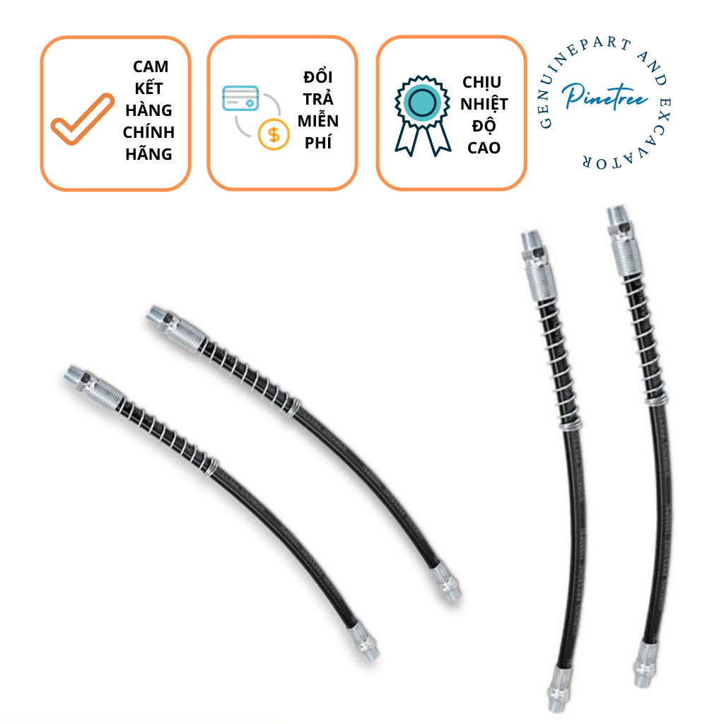 Dây bơm mỡ thân mềm M10x400, màu đen có lò xo, chịu nhiệt cao