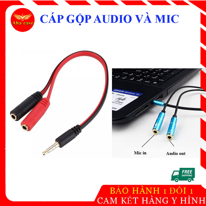 Cáp OTG4 Jack Gộp Cổng 2 cổng audio và mic thành 1 cổng 3.5 mm, giắc, dắc, rắc cáp âm thanh cắm điện thoại, laptop