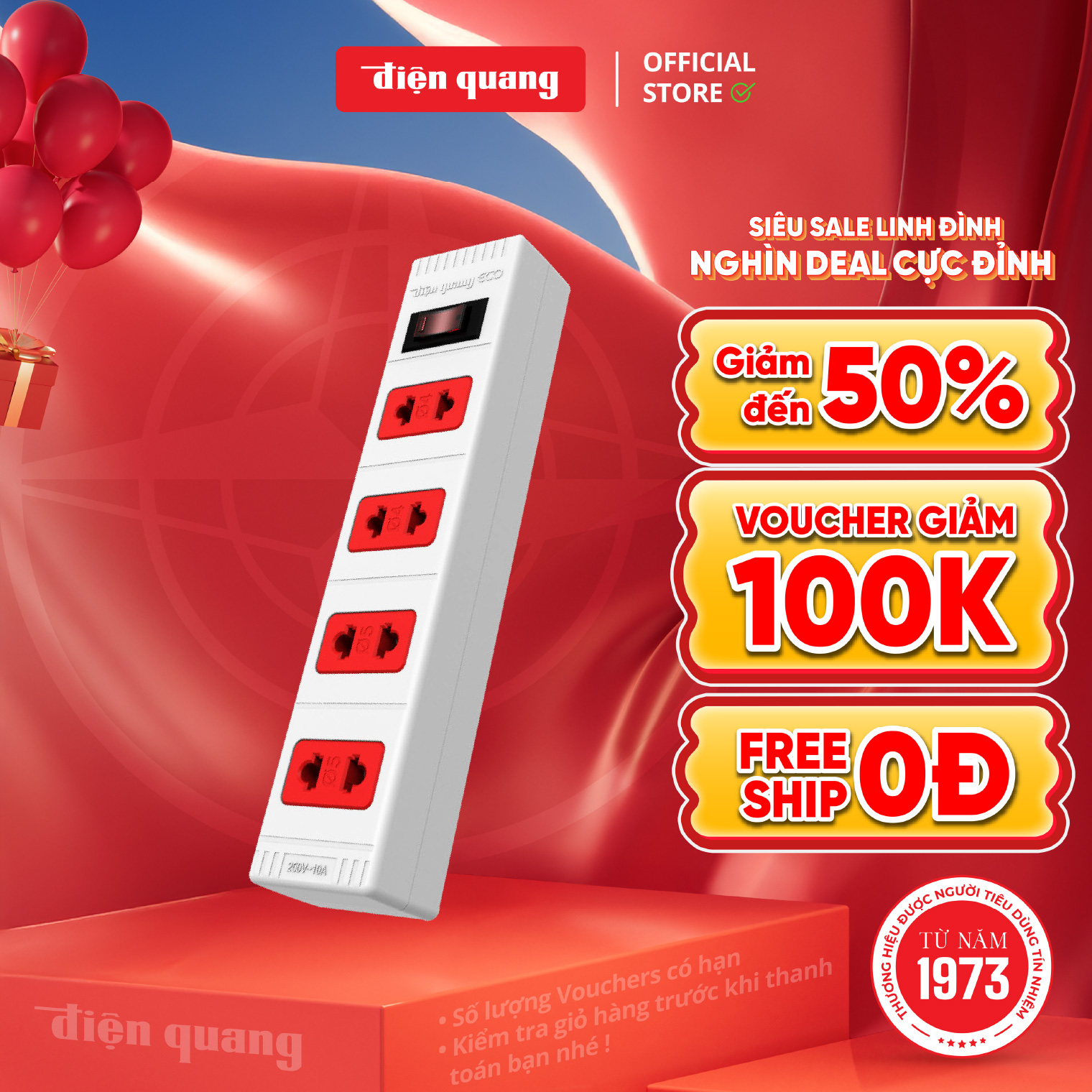 Ổ cắm điện quang eco đq esk 5wr 42eco công suất 2000w, tự ngắt khi quá tải, bh 12 tháng