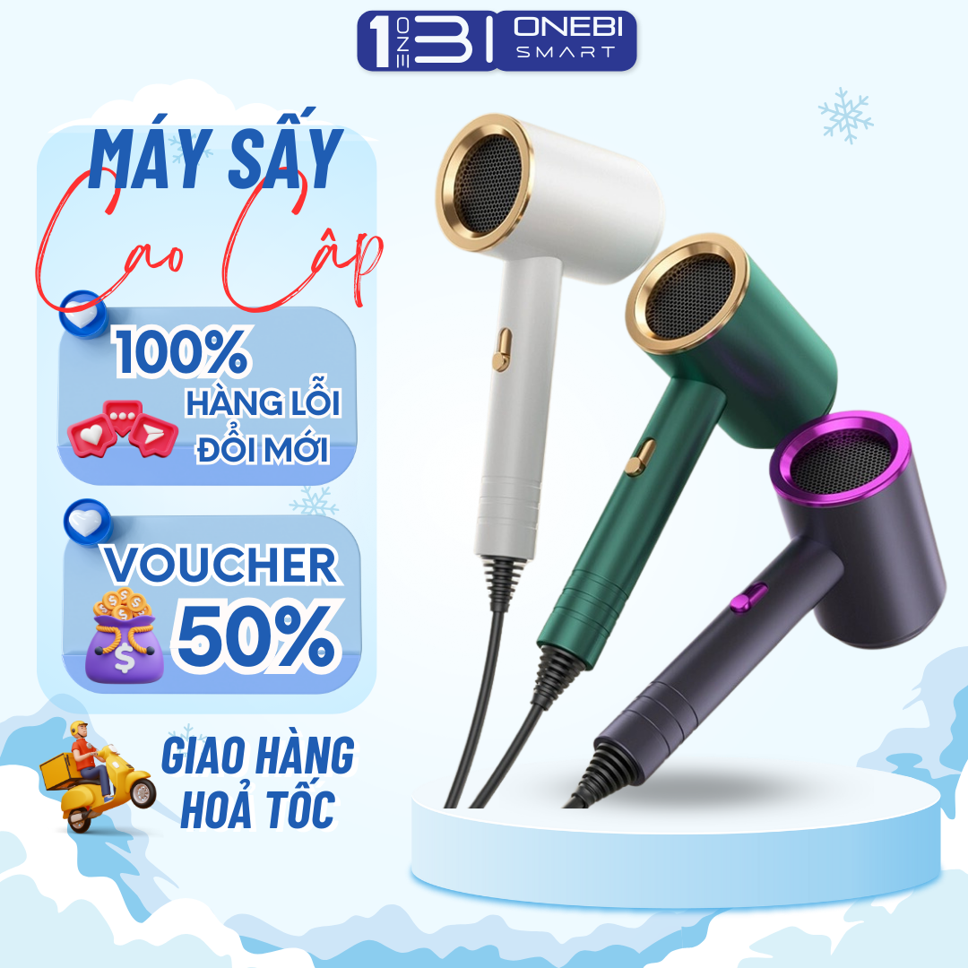 Máy sấy tóc 2 chiều nóng lạnh, sấy tóc mini ánh sáng xanh bảo vệ tóc - tặng kèm đầu sấy 360 độ