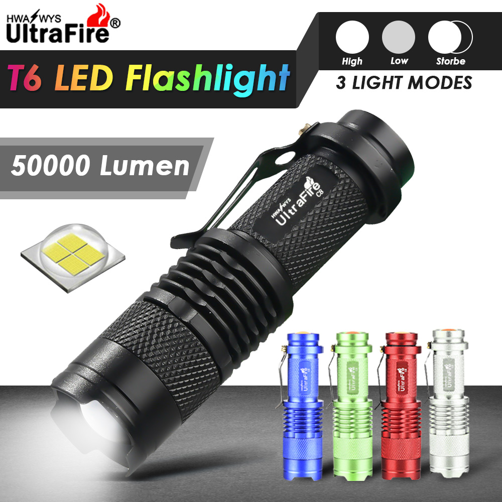 Super mạnh mẽ đèn pin led 100 ban đầu đèn pin chiến thuật 50000lm zoomable t6 đèn pin led đèn pin 50000lm q5 3 chế độ zoomable đèn pin led đuốc với clip