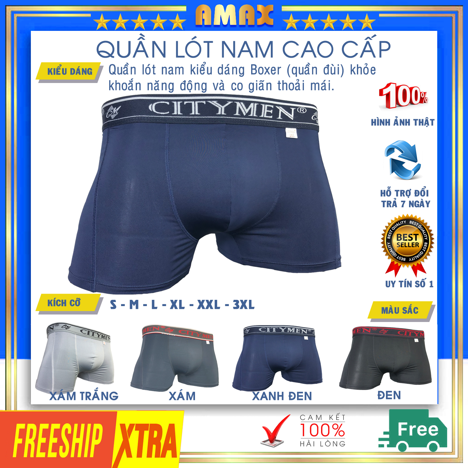 Quần lót nam đùi Boxer thun lạnh cao cấp quần sịp đùi nam có size lớn to cho người mập