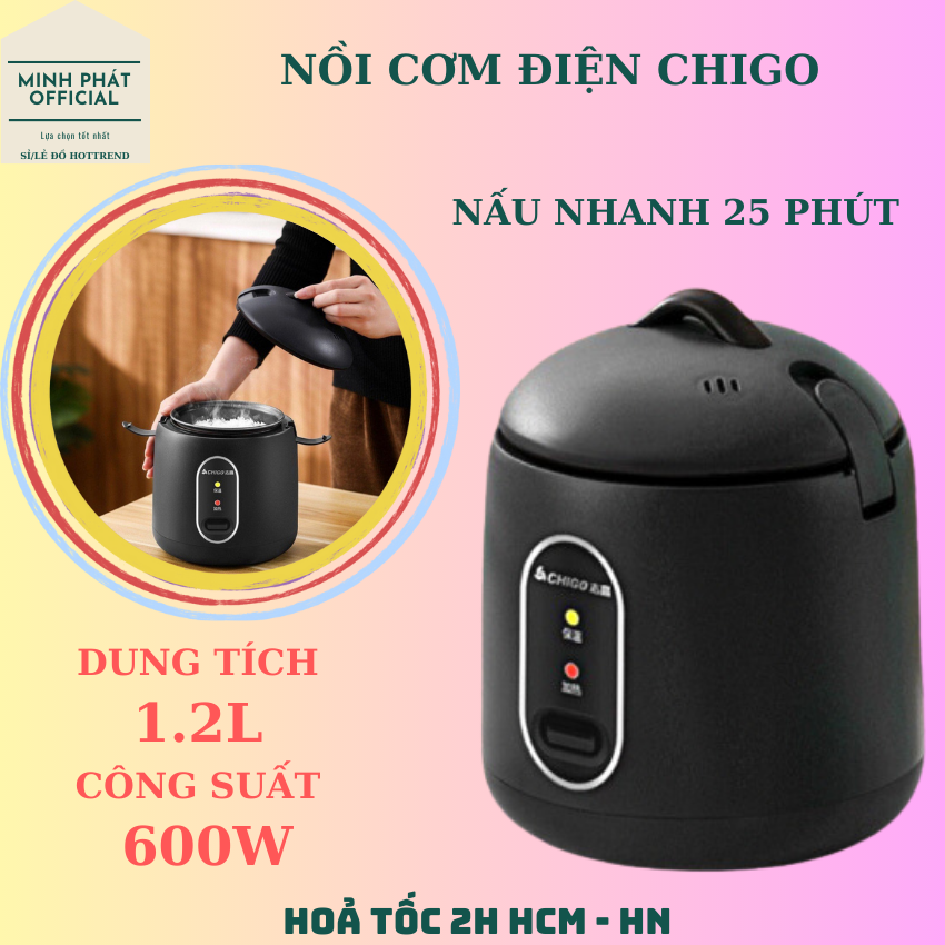 Nồi cơm điện mini chigo chính hãng, nồi nấu đa năng, nấu cơm, hầm cháo, hấp, luộc dung tích 1.2l