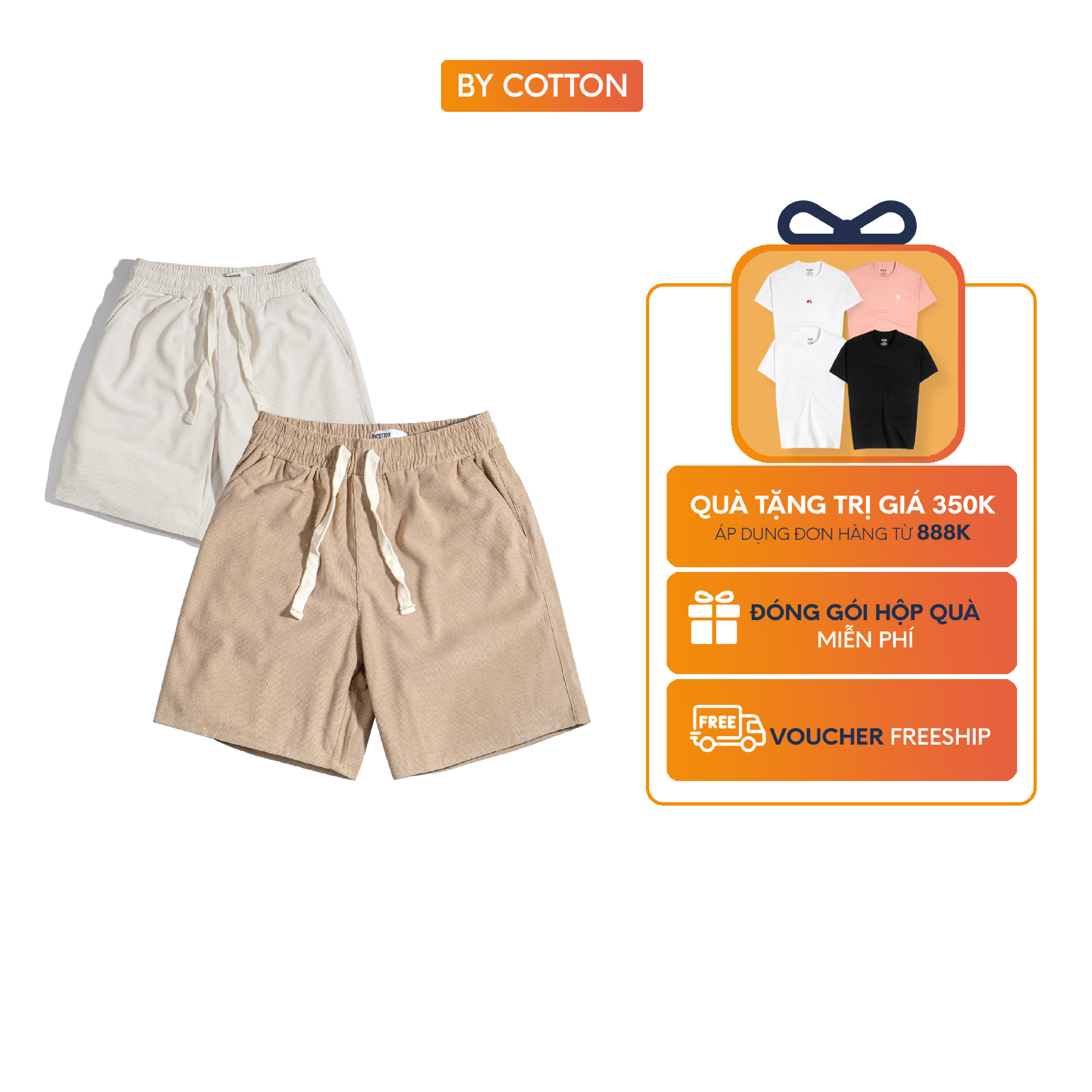 Quần short nam cao cấp nhung tăm 2 màu nâu và kem by cotton
