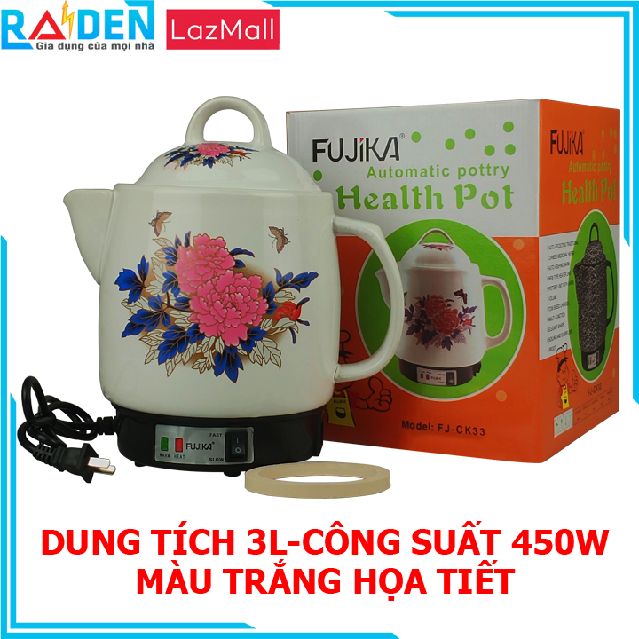 [BH 12 Tháng] Ấm Sắc Thuốc 3L Siêu Sắc Thuốc Bắc Tự Động Fujika Lòng Ấm Tráng Men Chịu Nhiệt Cao- Hàng Chính Hãng