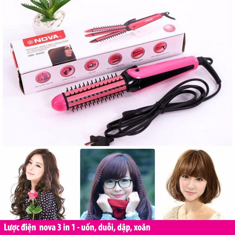 Lược USA Barber tạo kiểu tóc - Lược Điện 3 Chức Năng Nova 8890 Duỗi, Bấm, Uốn Xù Tiện Ích, Máy Uốn, Duỗi, Bấm Tạo Kiểu Tóc Mini Tại Nhà