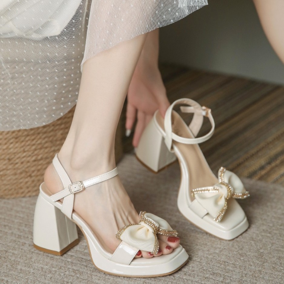 Giày sandal cao gót nữ hgs93, có 2 màu đen, trắng đế đúp, cao 10p, thời trang 2023