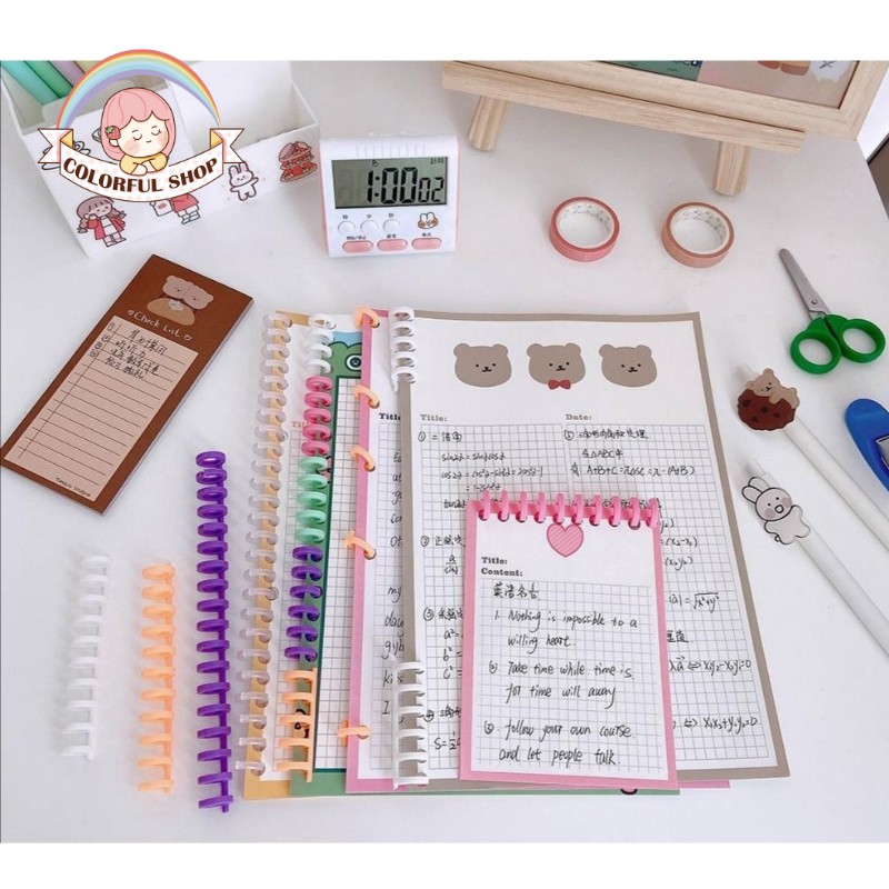 Binder thanh còng nhựa làm sổ, kẹp tài liệu đường kính bìa màu A5 B5 A4 30 lỗ