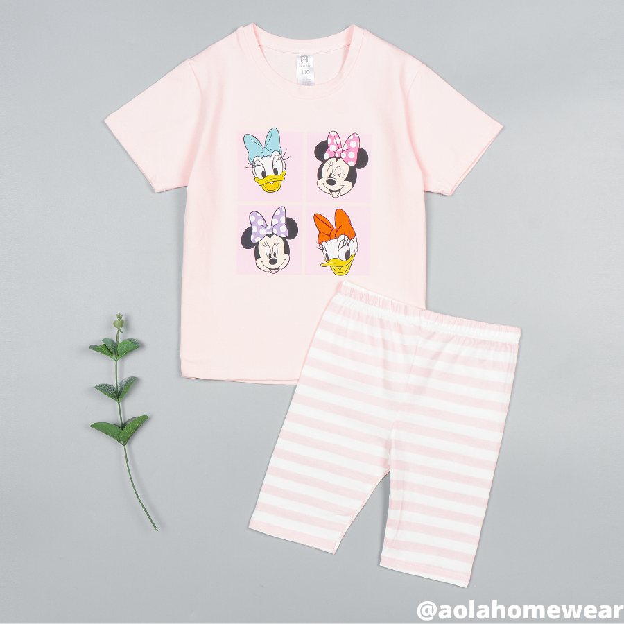 Bộ lửng bé gái thun cotton in hình elsa mickey minnie pony, đồ bộ bé gái dễ thương Áo Lá Homewear NNB002