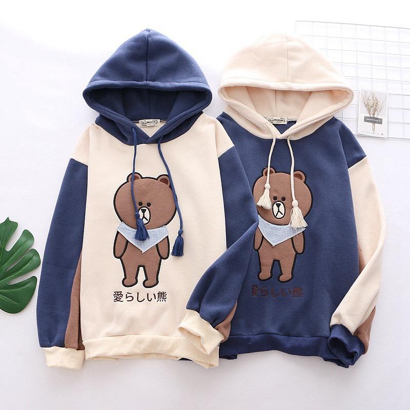 Áo hoodie unisex in gấu nỉ ngoại