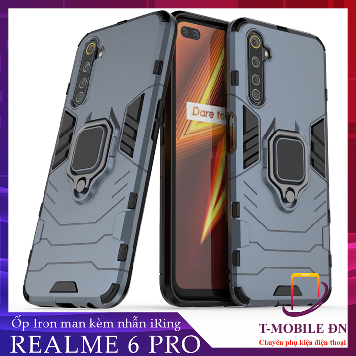 Ốp lưng Realme 6 Pro chống sốc iron man kèm nhẫn iring Bảo vệ camera và chống xem video tiện lợi