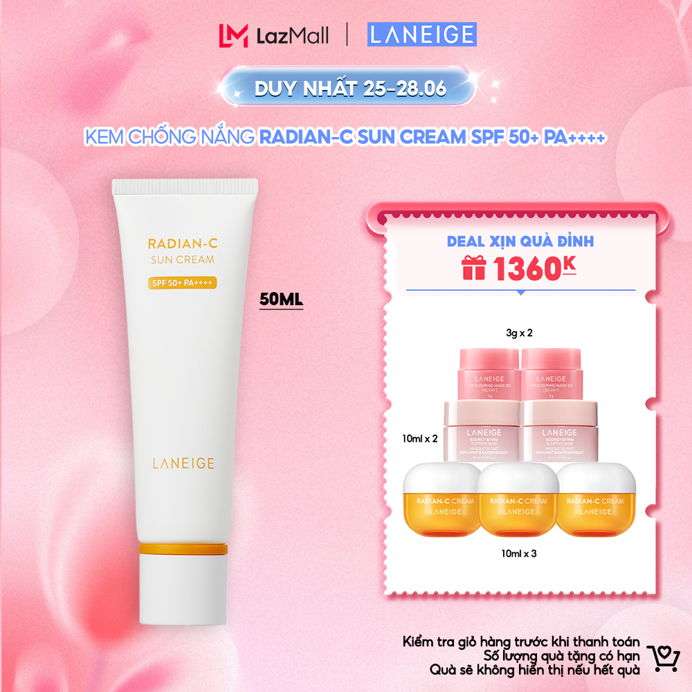 [Săn voucher 150K] Kem Chống Nắng Dưỡng Sáng Da Laneige Radian-C Sun Cream 50ml SPF 50+ PA++++